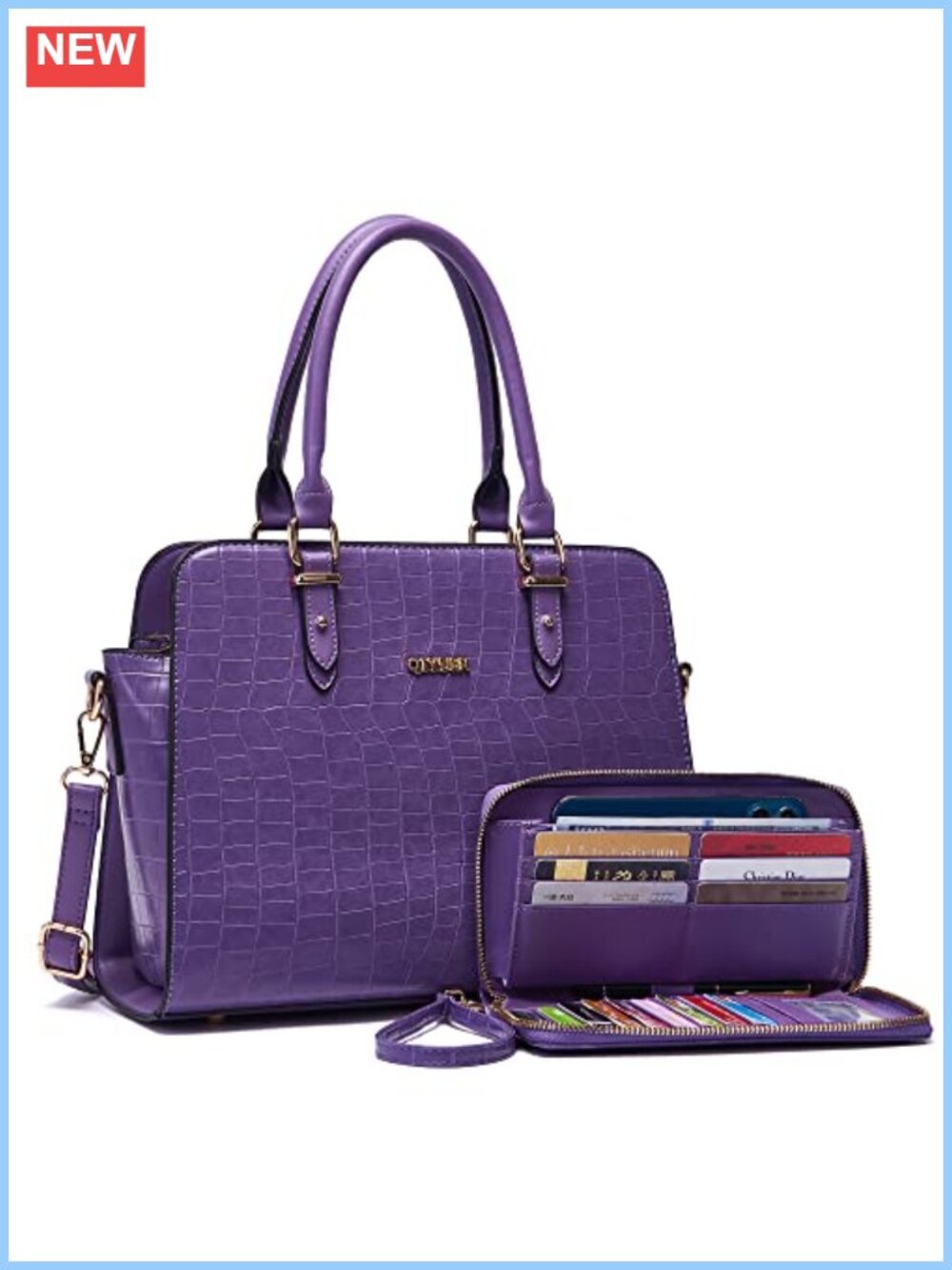 Synthetic Leather Satchel Handbag and Wallet Set Tote Bag